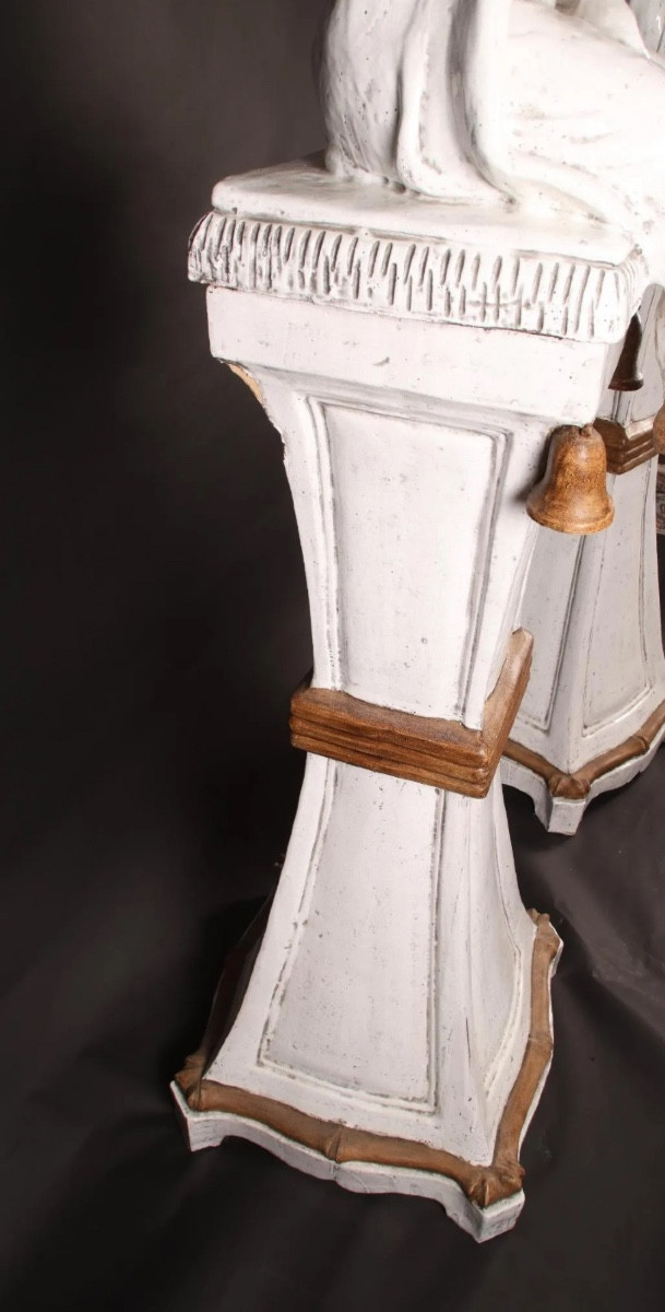 Pair Of Glazed Terracotta Sculptures Representing An Asian Couple -photo-7