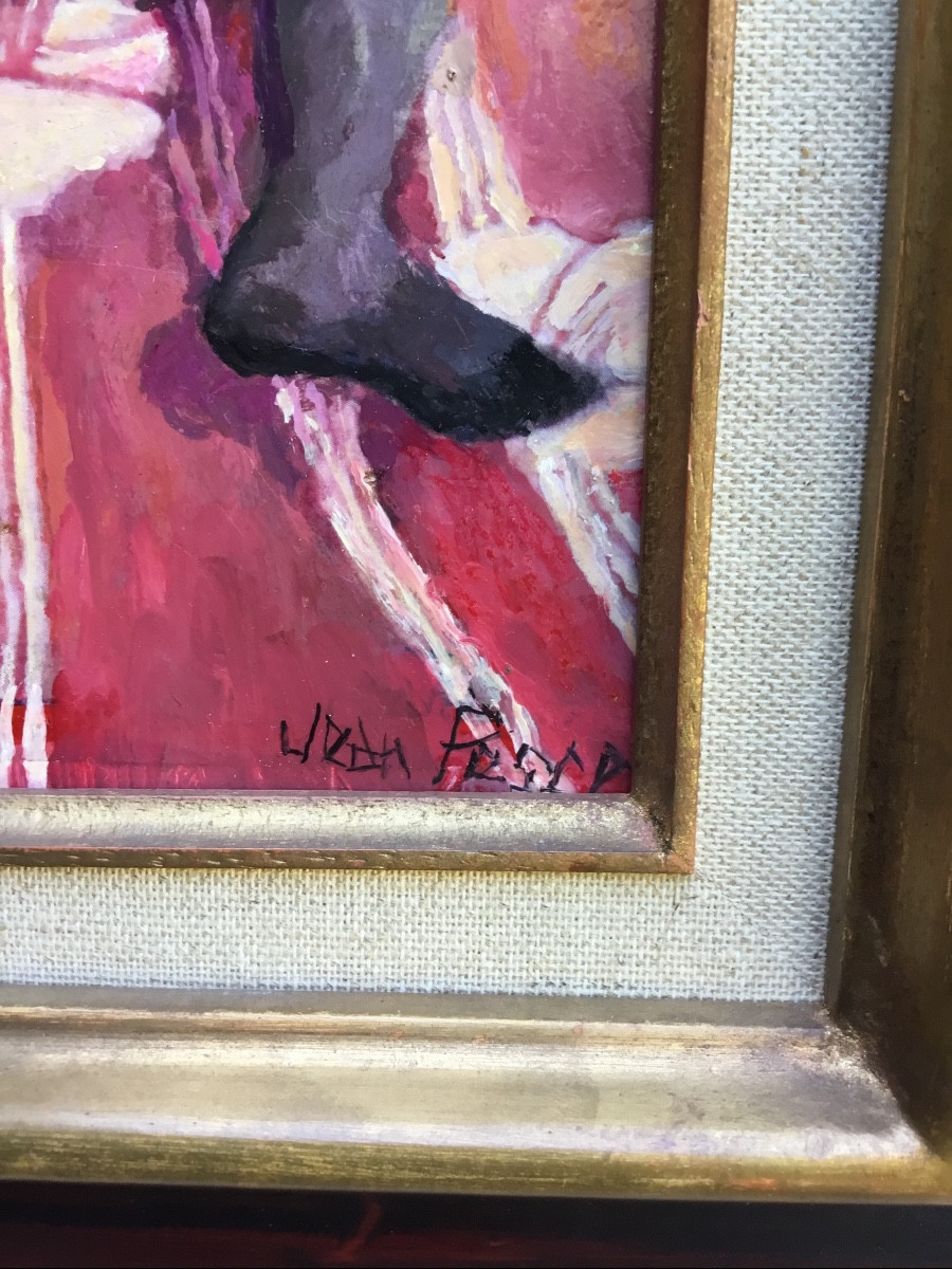 Jean Pesce.nu aux draps fleuris.huile sur panneau signée et encadrée -photo-3