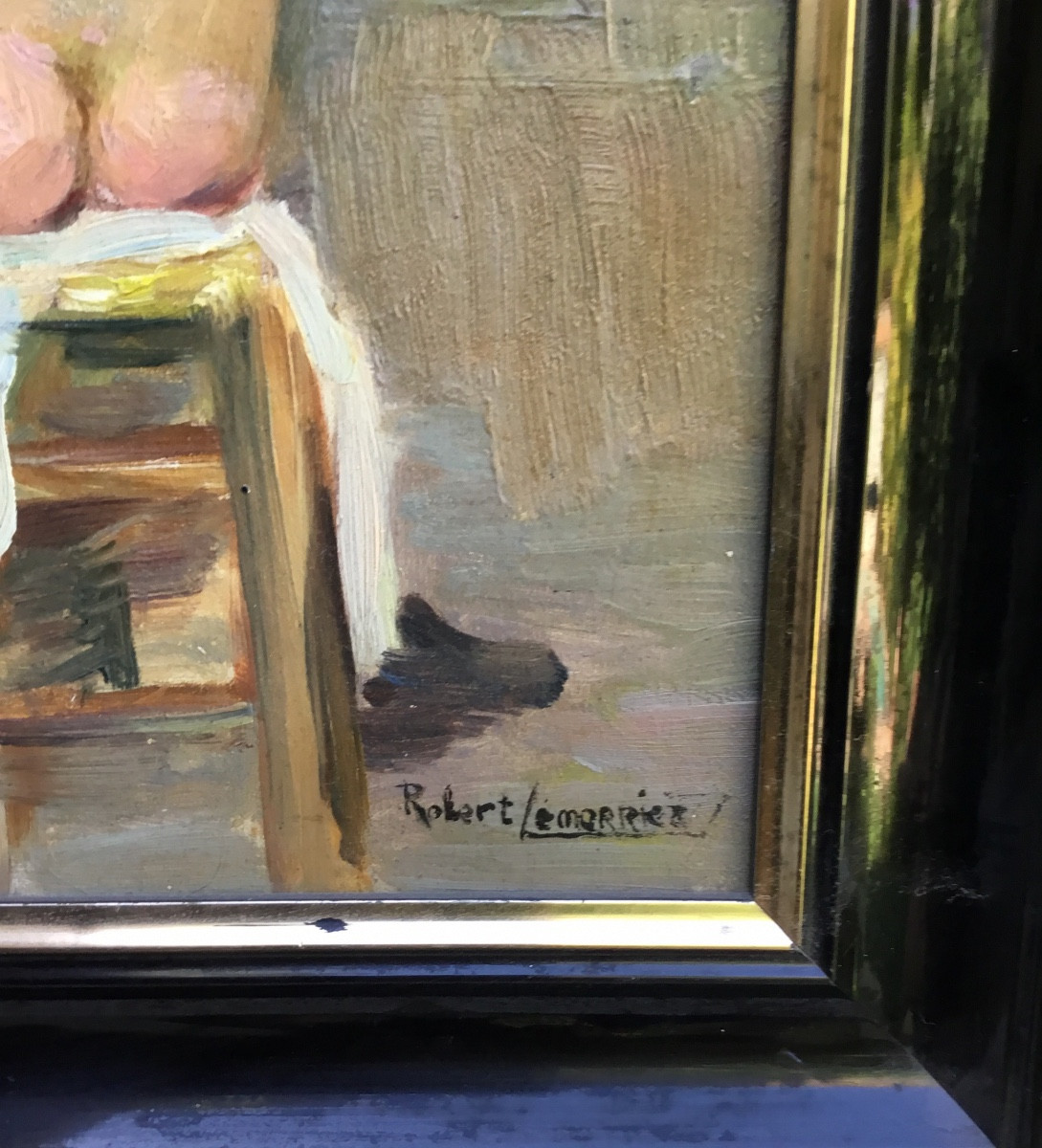 Robert Lemmarriez.nu de dos.huile sur panneau encadrée et signée -photo-3