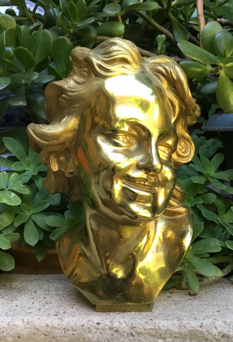 D’apres Injalbert.enfant rieur. Bronze à double patine-photo-4