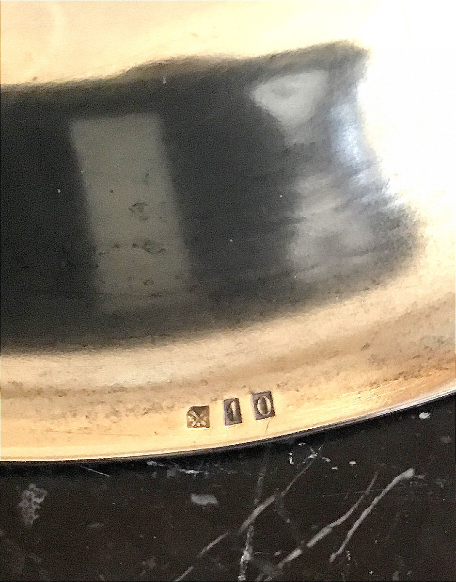 Covered Pot In Silver Metal And Glass With Frieze Pattern. The Fretel In The Shape Of A Cow.-photo-3