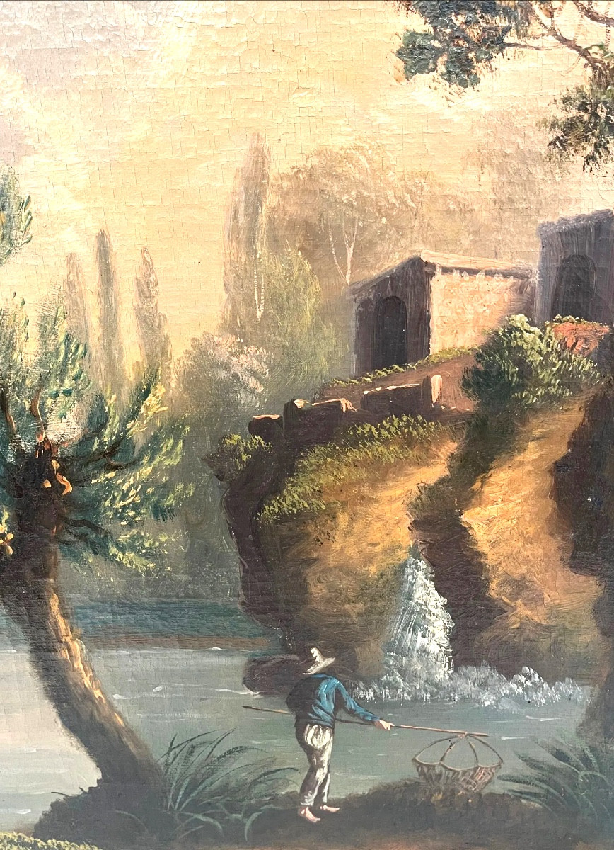 École française du XIXe.scène de port.huile sur toile encadrée -photo-4