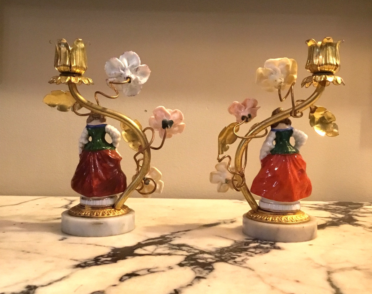 In The Meissen Style, A Pair Of Porcelain Candlesticks -photo-3