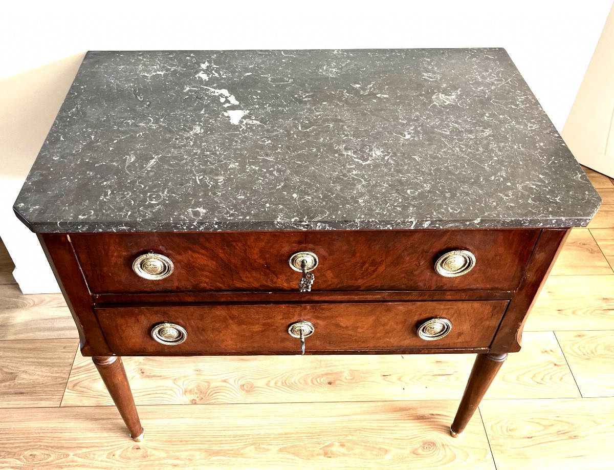 Commode en bois de placage et bronze de style Louis XVI .XIX eme-photo-2