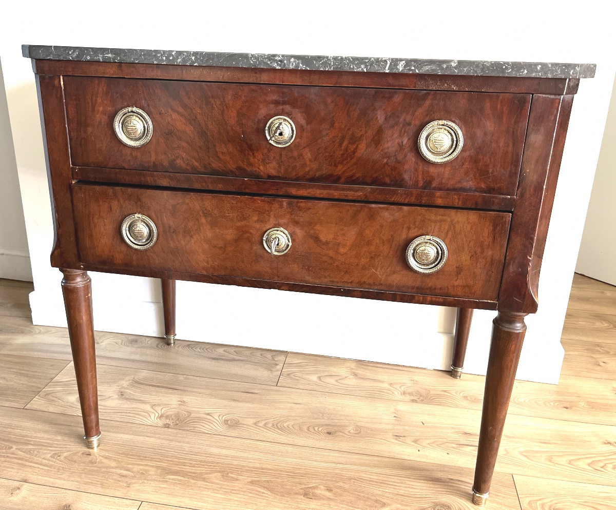 Commode en bois de placage et bronze de style Louis XVI .XIX eme-photo-2