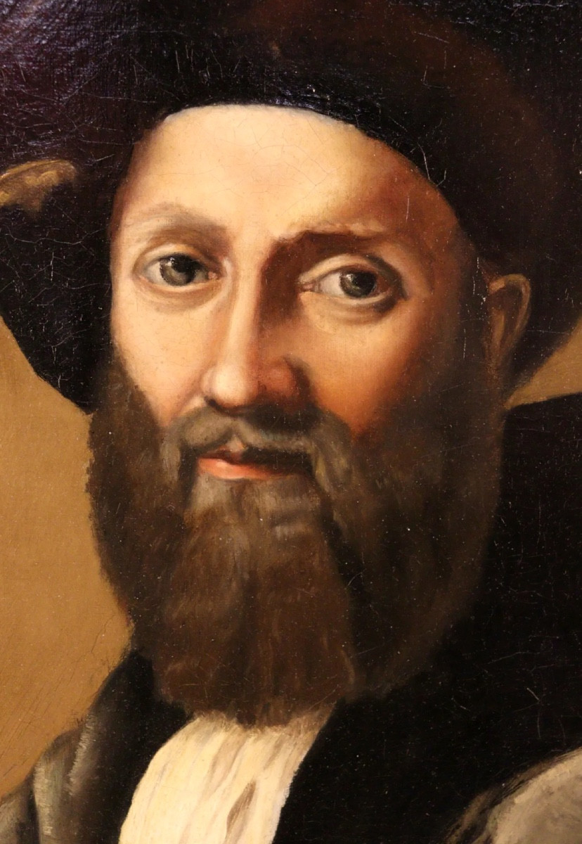 Jean Toulot, 19th Century. Portrait Of Balthazar Castiglione After Raphael. Oil On Canvas, 1880.-photo-4