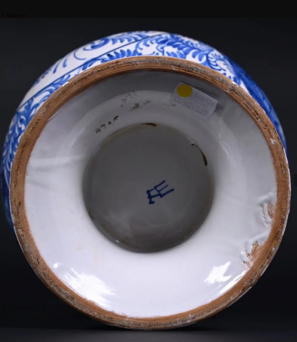 émile Tessier A Malicorne.pair Of Earthenware Pots With White/blue Decoration-photo-2