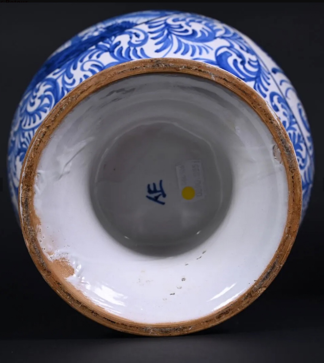 émile Tessier A Malicorne.pair Of Earthenware Pots With White/blue Decoration-photo-2