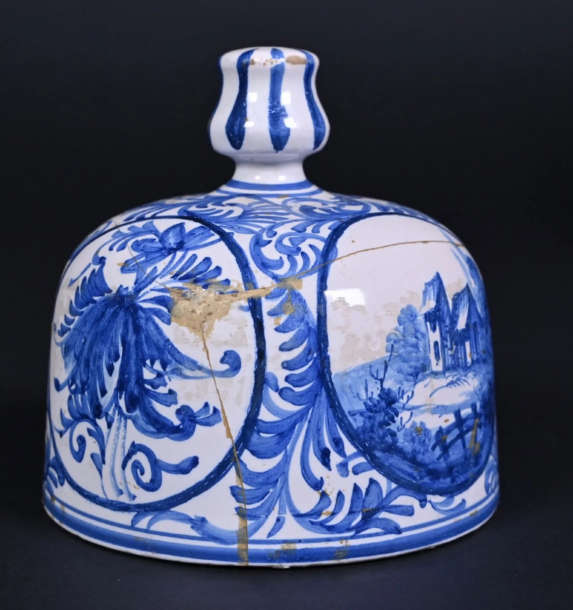 émile Tessier A Malicorne.pair Of Earthenware Pots With White/blue Decoration-photo-3