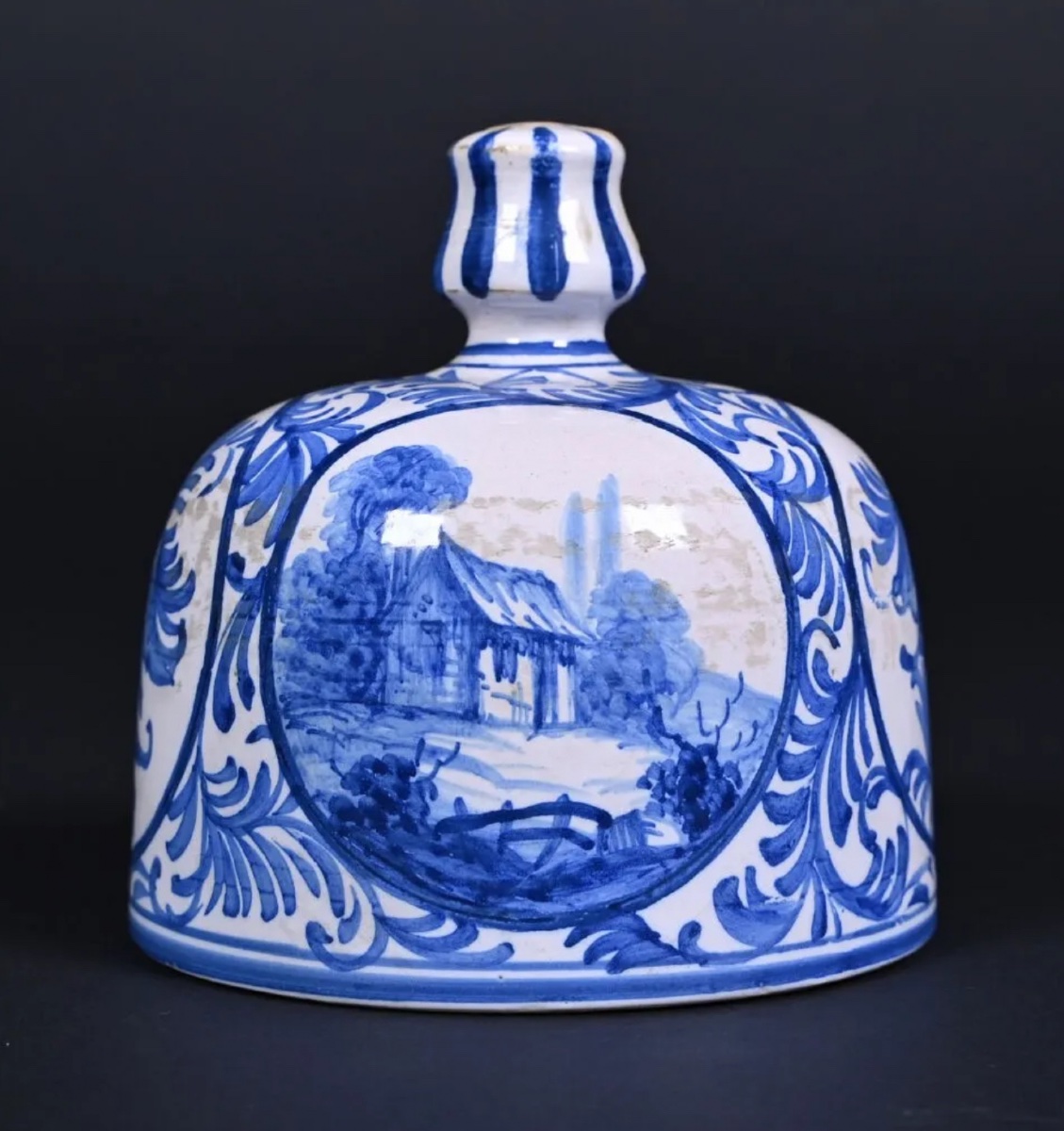 émile Tessier A Malicorne.pair Of Earthenware Pots With White/blue Decoration-photo-6