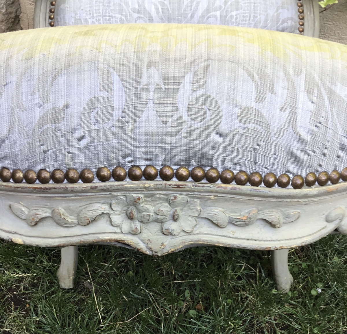 Pair Of Louis XV Style Armchairs In Grey Lacquered Wood-photo-1