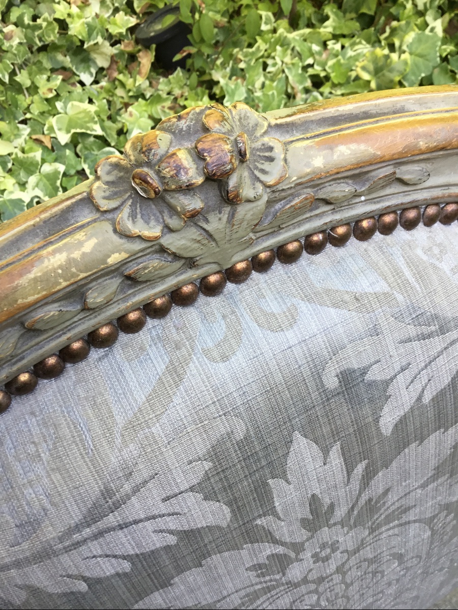 Pair Of Louis XV Style Armchairs In Grey Lacquered Wood-photo-2