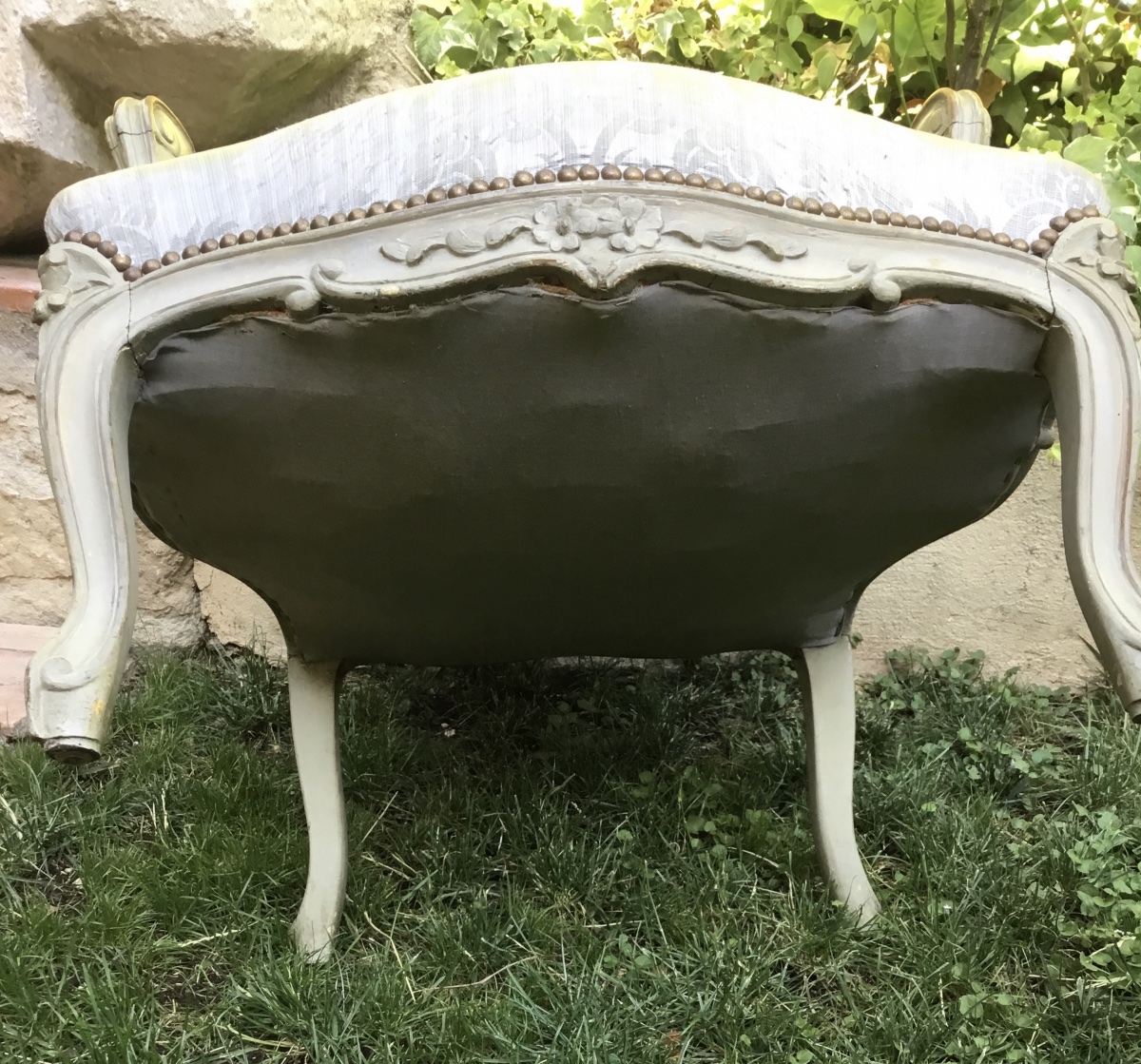 Pair Of Louis XV Style Armchairs In Grey Lacquered Wood-photo-5