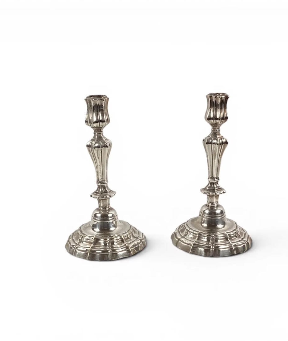 Pair Of Silver-plated Metal Candlesticks In The Louis XIV Style
