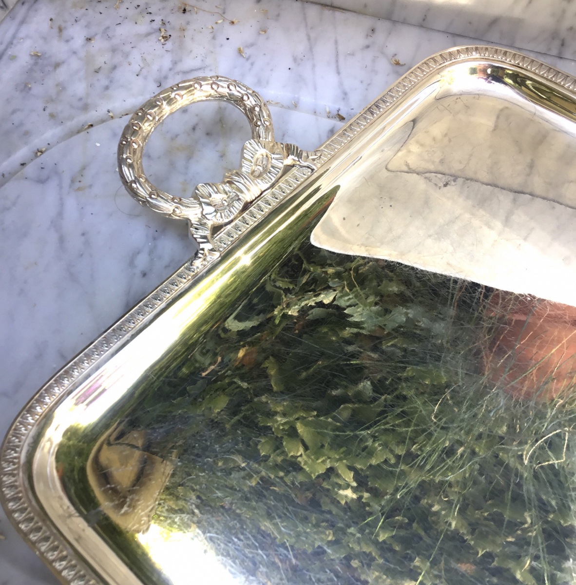 Silver-plated Metal Serving Tray, Louis XVI Style-photo-2