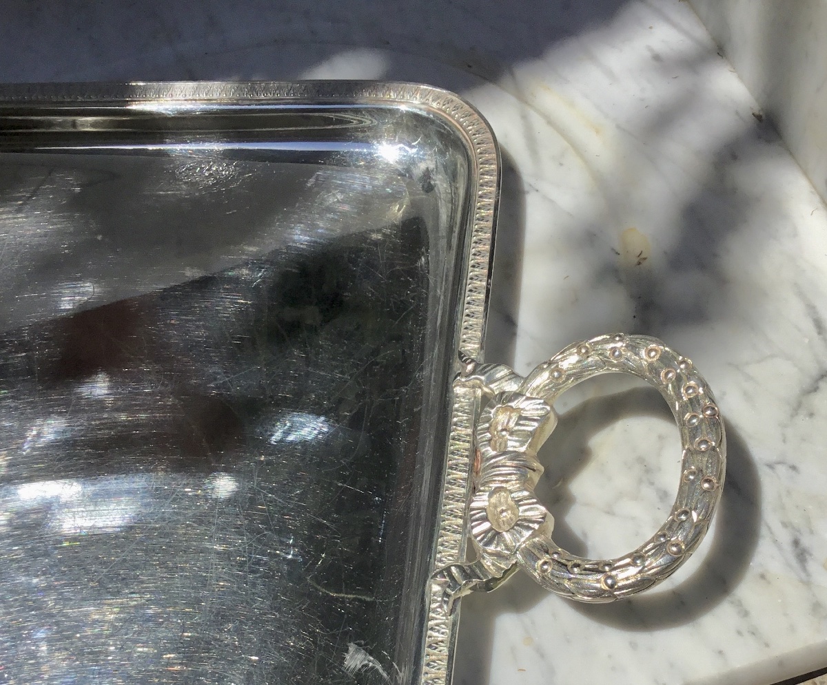 Silver-plated Metal Serving Tray, Louis XVI Style-photo-3