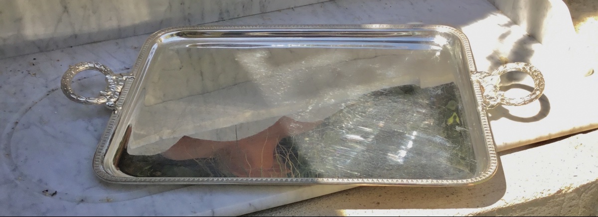 Silver-plated Metal Serving Tray, Louis XVI Style-photo-4
