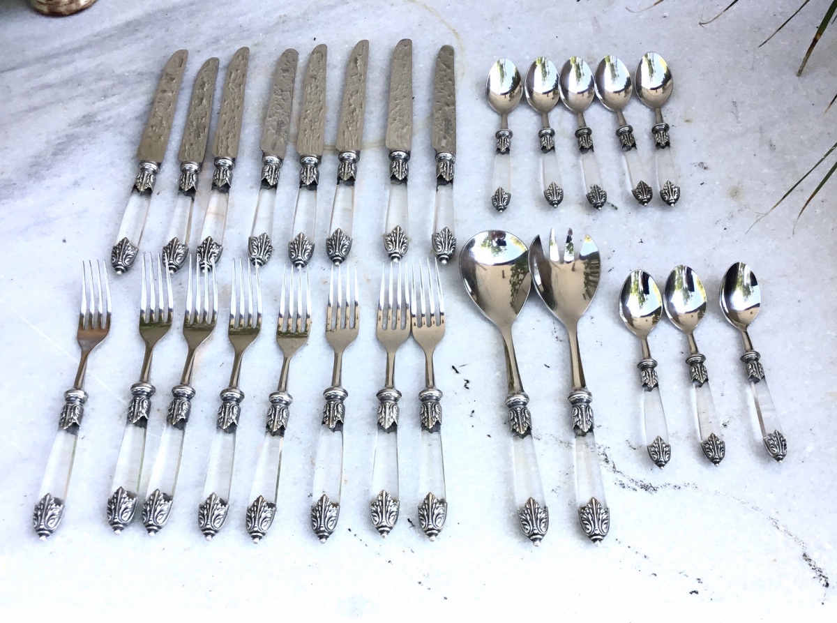 Silver-colored Metal And Plexiglass Kitchen Set 
