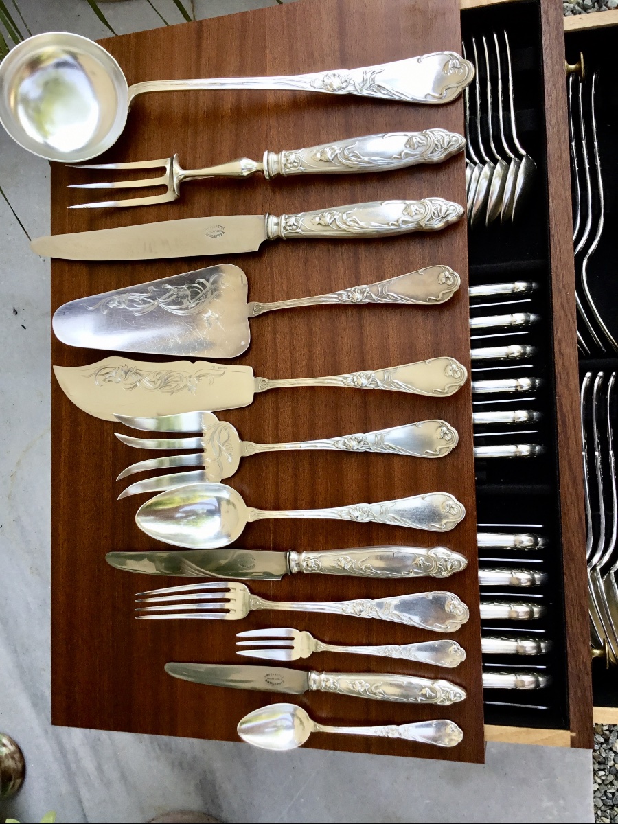 78-piece Art Nouveau-style Silver-plated Metal Cutlery Set In A Gift Box-photo-2