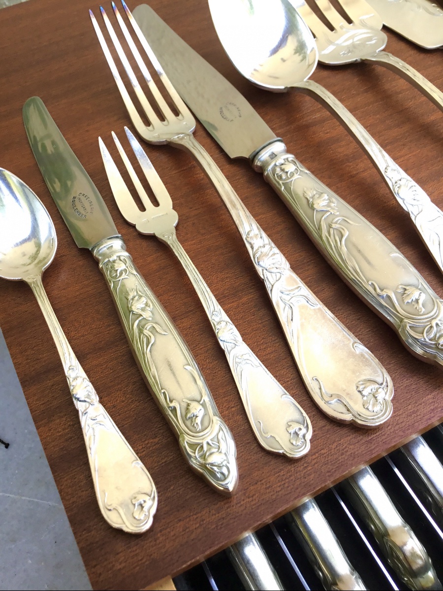 78-piece Art Nouveau-style Silver-plated Metal Cutlery Set In A Gift Box-photo-3