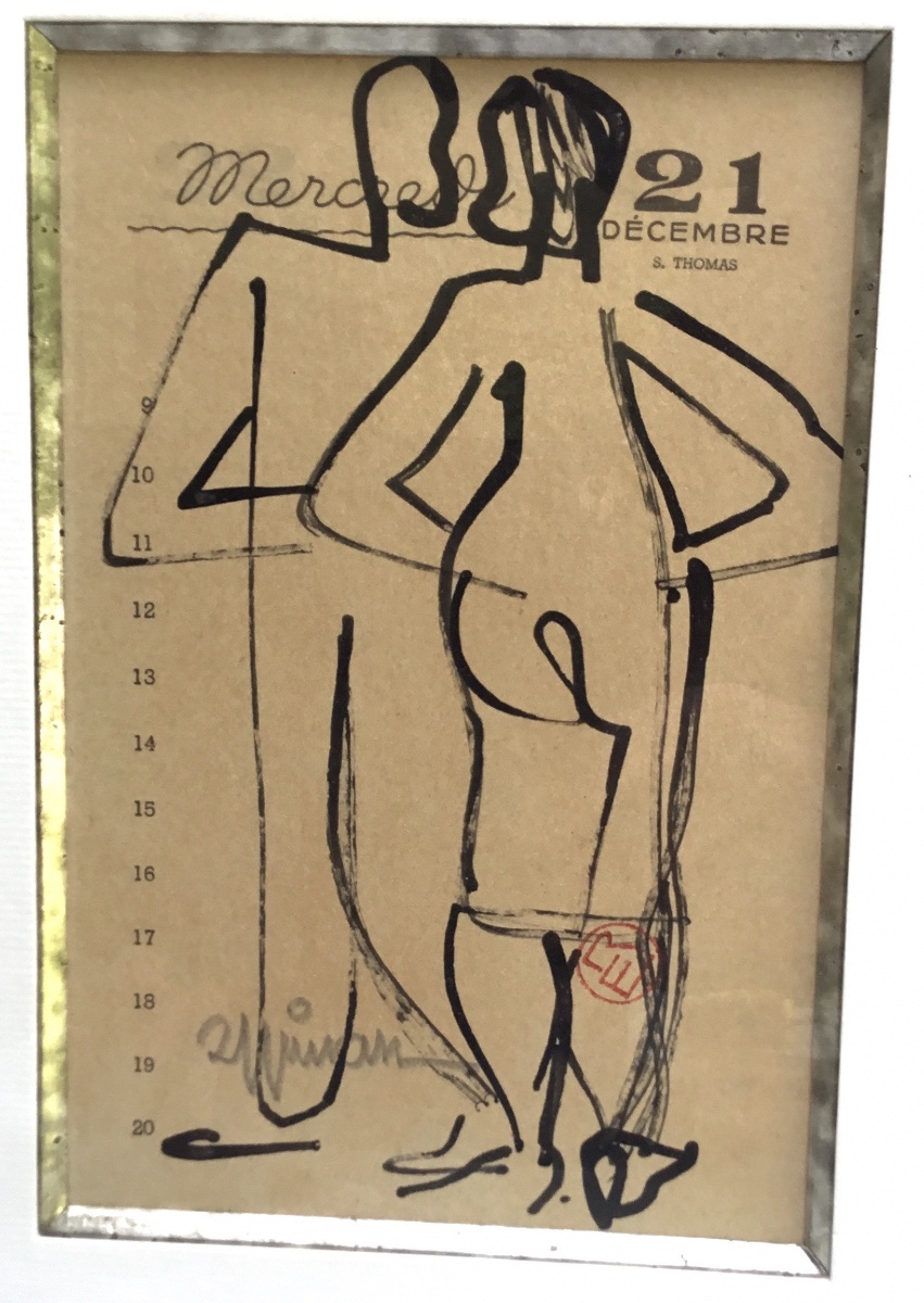 Raymond Espinasse, Drawing In Ink And Charcoal On A Page From A Planner-photo-2