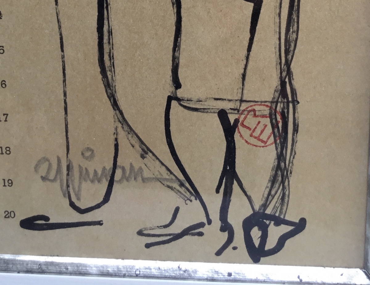 Raymond Espinasse, Drawing In Ink And Charcoal On A Page From A Planner-photo-3