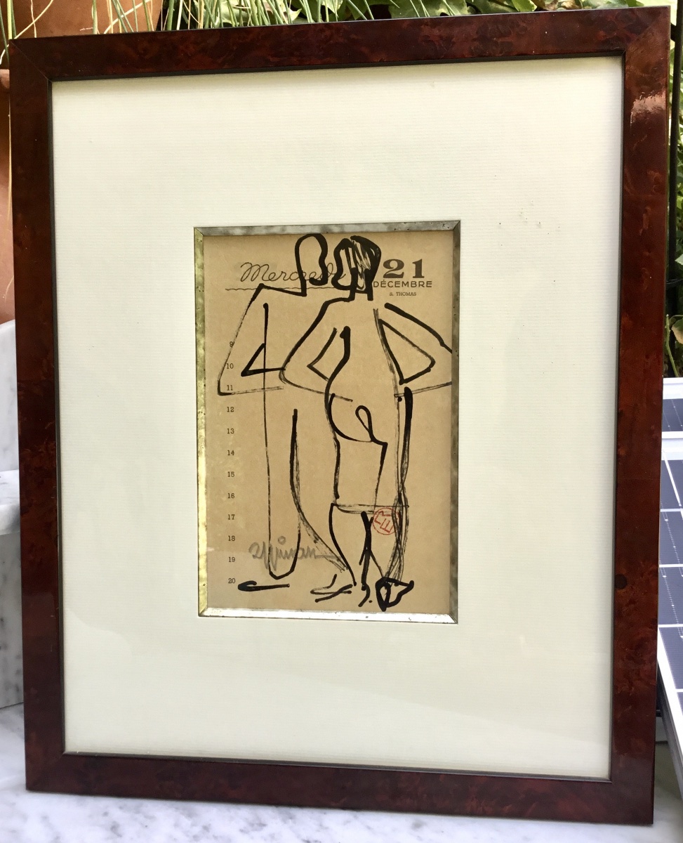 Raymond Espinasse, Drawing In Ink And Charcoal On A Page From A Planner
