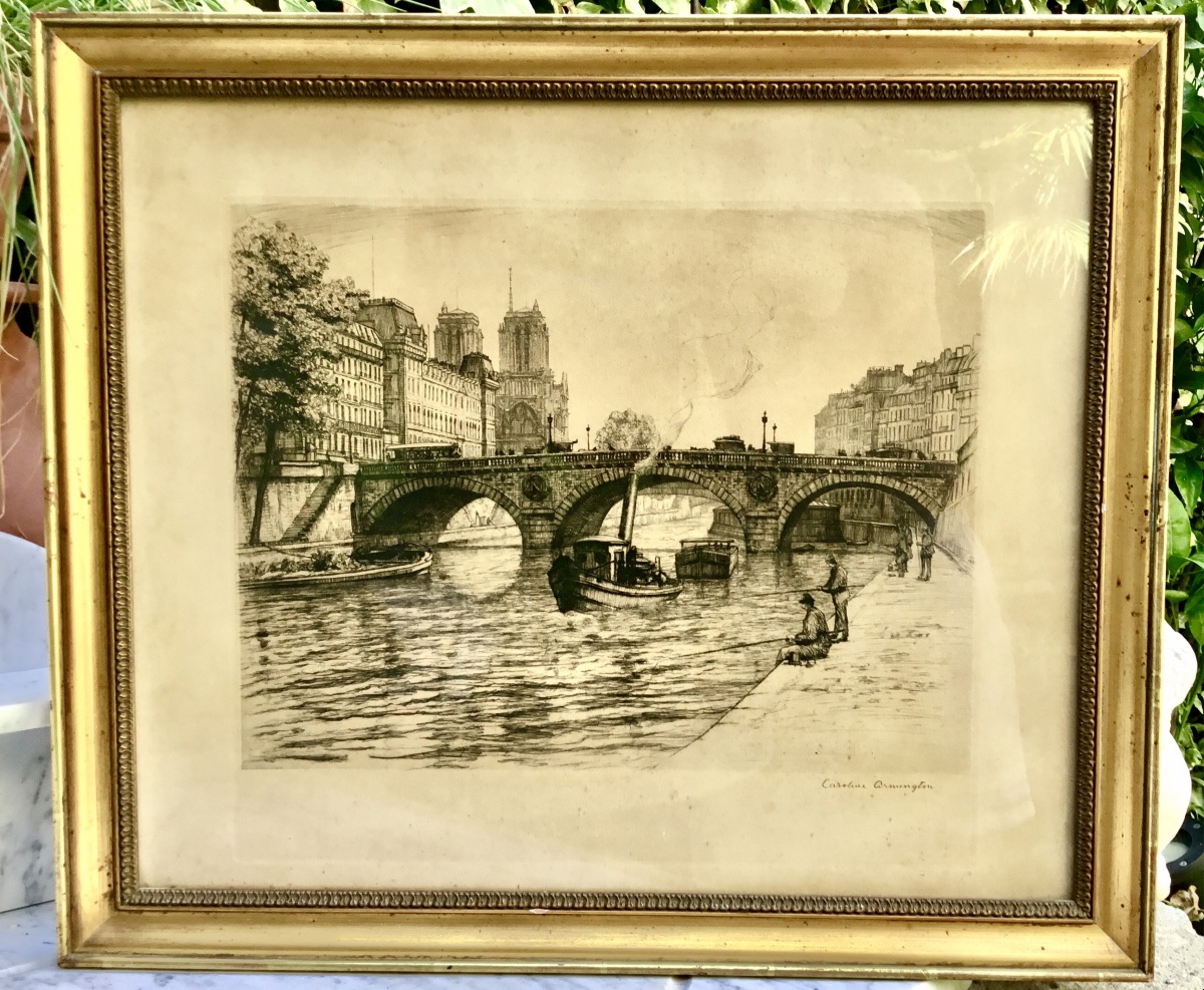 Caroline Armington.paire d’estampes encadrées .vues de paris
