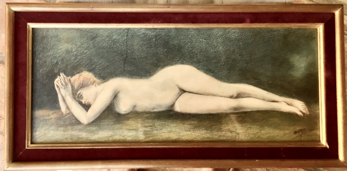 Nu féminin au pastel signé meraud,dédicacé et daté du 11 août 1917