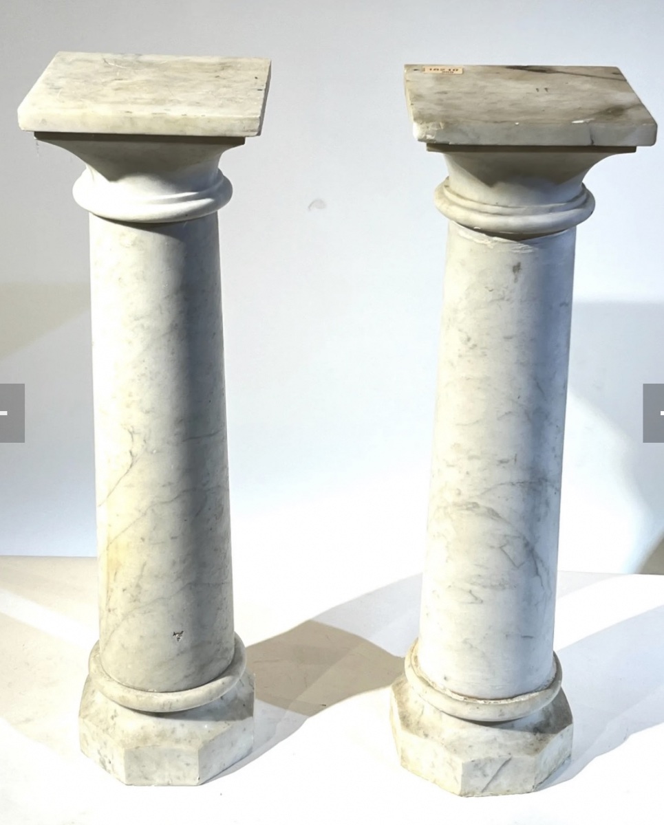 Paire De colonnes sellette en marbre blanc fin du 19e-photo-2