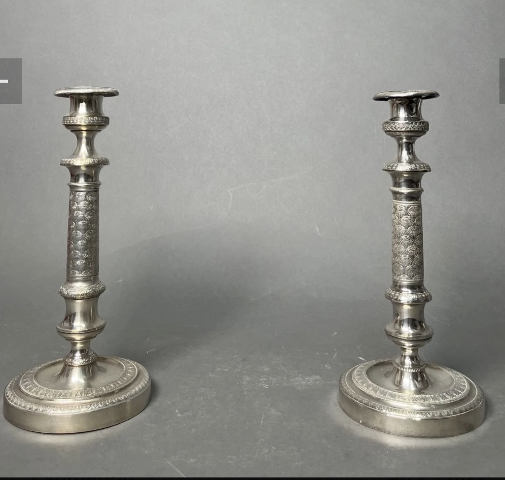 Pair Of Silver-plated Metal Candlesticks-photo-2