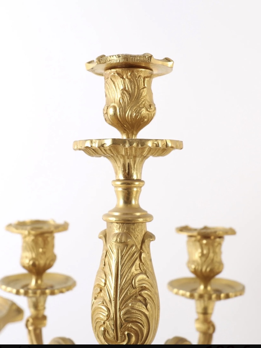 Pair Of Louis XV-style Candelabras In Gilded Bronze With Seven Light Arms-photo-3