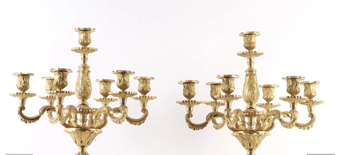 Pair Of Louis XV-style Candelabras In Gilded Bronze With Seven Light Arms-photo-3