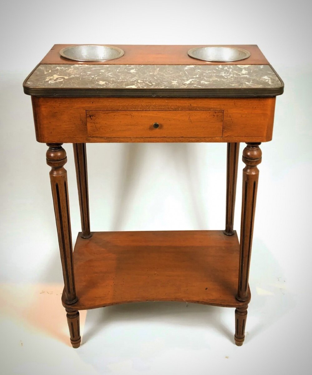 Refreshment Table In Natural Wood With 2 Bins Reported.marble Tray