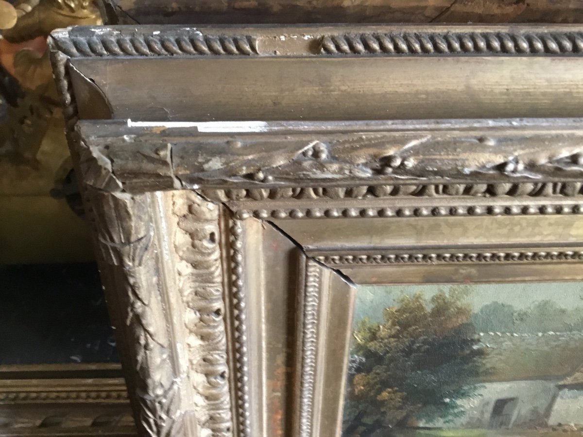 Nineteenth Oil On Panel Beautiful Golden Wood Frame-photo-2
