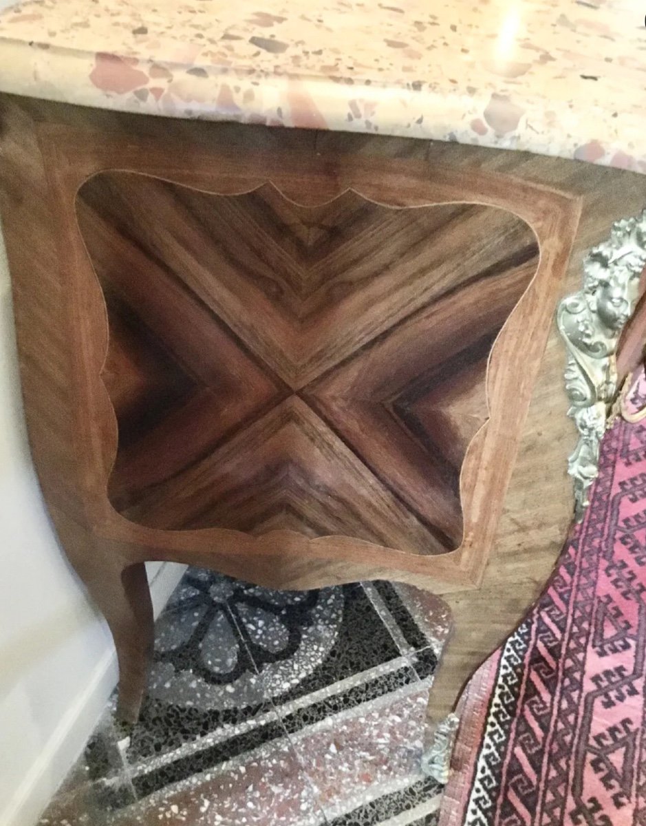  Louis XV Style Commode In Marquetry.portor Marble Tray-photo-3