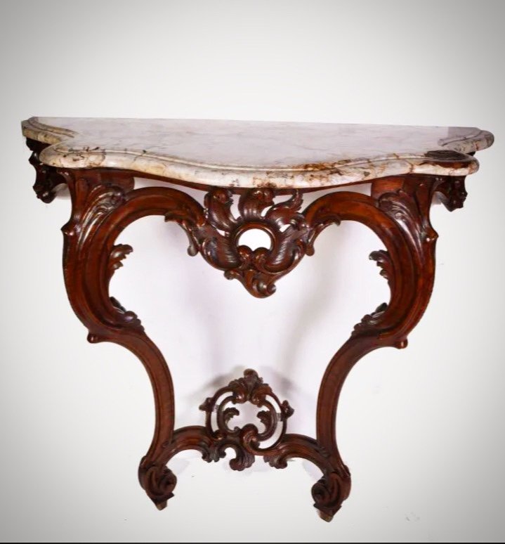 Very Beautiful Louis XV Style Console In Walnut And Marble Top. Napoleon III Period