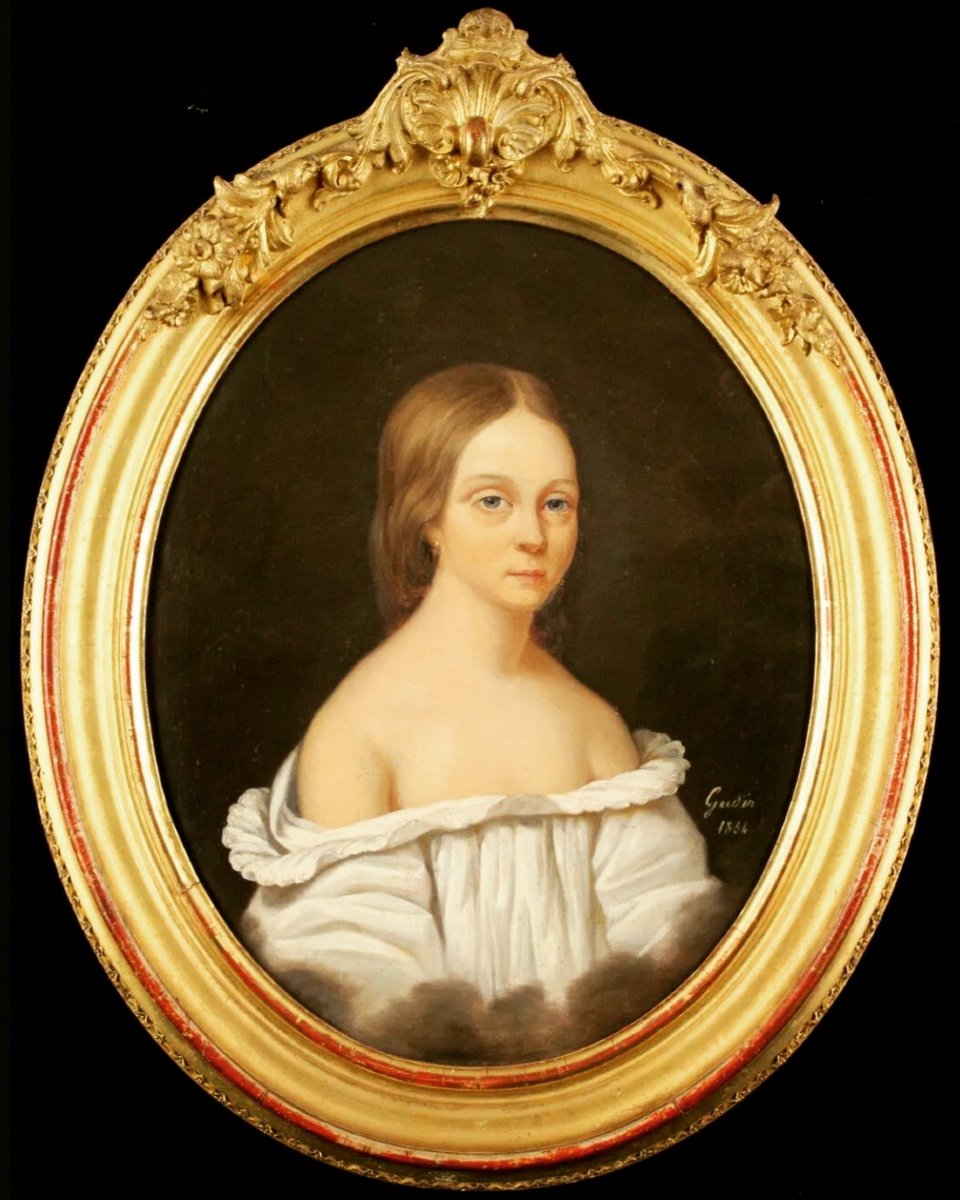 Portrait De Jeune Fille Encadré Signé Gudin 1854