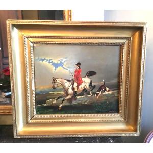 James Elliot English School Late Nineteenth Early XX Eme. Oil On Canvas Signed. Rider And His Dog