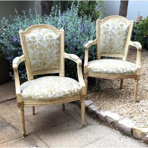 Pair Of Cabriolet Armchairs Louis XVI.soirie Period With Plant Decor