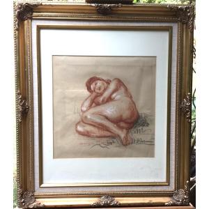 Lying Naked Woman. Sanguine Signed Georges Marchou