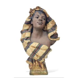 Important Art Nouveau Terracotta Bust Representing A Moorish Woman