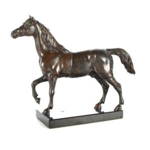 Bronze Horse With Brown Patina On Granite Base