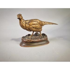 A.barye.le Pheasant.subject In Bronze With Gold And Brown Patina