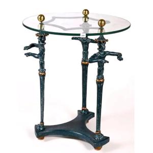 Superb Patinated Wrought Iron Pedestal Table In The Taste Of Madeleine Castaing 