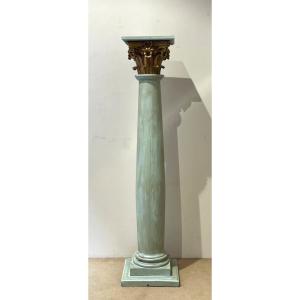 Church Column In Patinated Wood With Corinthian Capital Early 19th Century 
