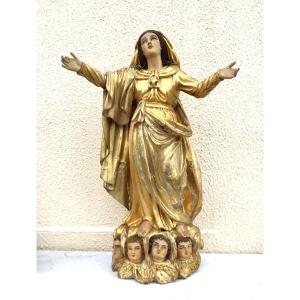 Vierge En Bois Doré Du XIX Eme Siècle.