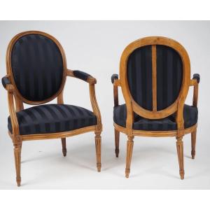 Pair Of Louis XVI Style Armchairs In Natural Wood
