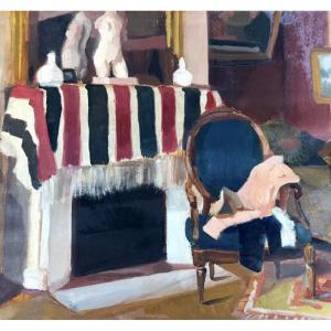 Marcel Roche.vue d'Interieur.oil On Ingres Laid Paper.