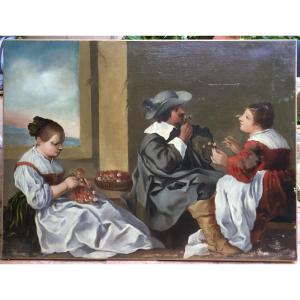 École italienne du début du XIXe siècle. Dans le goût de Ceruti, huile sur toile.91x121